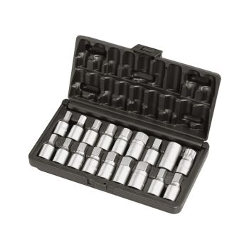   olajleeresztő dugókulcs készlet, 3-4-6lapos fejjel, 3/8", 18 darabos