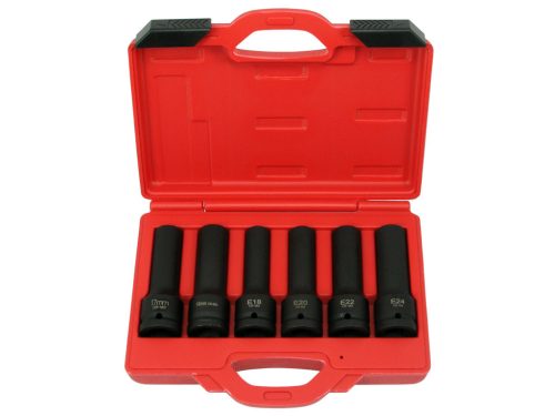légkulcsfej készlet, E-torx és 12-lapos, metrikus, hosszú, 3/4", 6 darabos