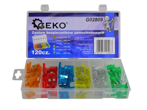 Geko autós biztosíték készlet, 120db-os