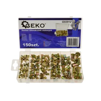 Geko acél szegecsanya, M3-M10, 150db-os