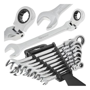   Geko csuklós racsnis csillag-villáskulcs készlet 8-22mm, 8db-os