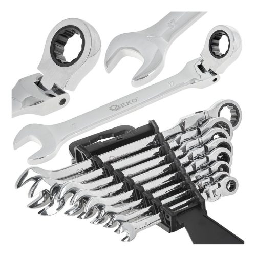 Geko csuklós racsnis csillag-villáskulcs készlet 8-22mm, 8db-os