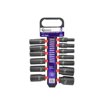   Geko gépi dugókulcs készlet, hosszú, 1/2", 10-32mm, 13db