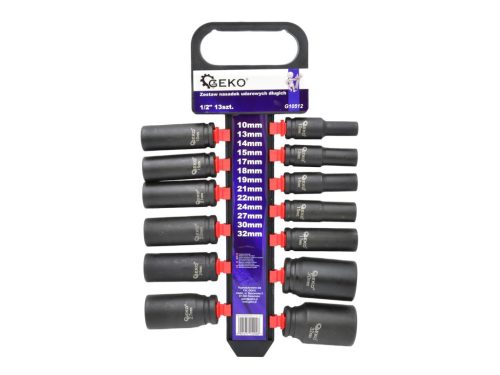 Geko gépi dugókulcs készlet, hosszú, 1/2", 10-32mm, 13db
