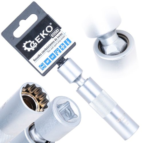 Geko vékonyfalú, csuklós gyertyakulcs dugókulcs 16 mm (3/8", CrV)