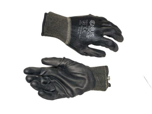 PU tenyérmártott, poliészter kesztyű (EN 3121), fekete, XL-es